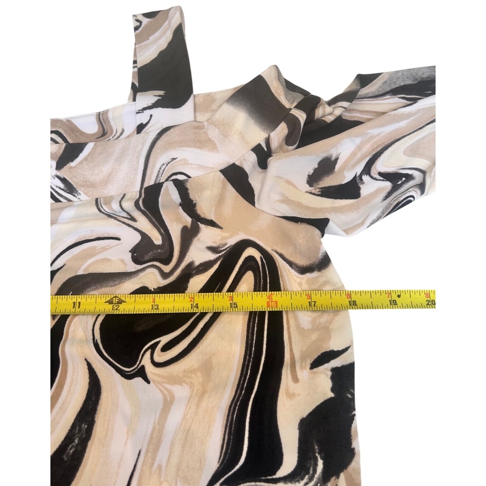 JM Collection Womens Small Cold Shoulder Marble Swirl Print 3/4 Sleeve Top Tan - Picture 5 of 5